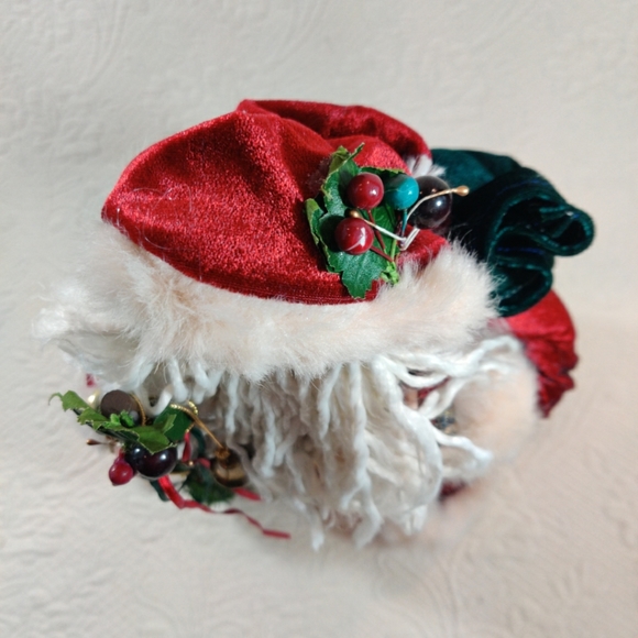 Vintage Tapestry Gown & Fur Lined Red Robe Santa Claus Christmas Tree Topper - Picture 8 of 11